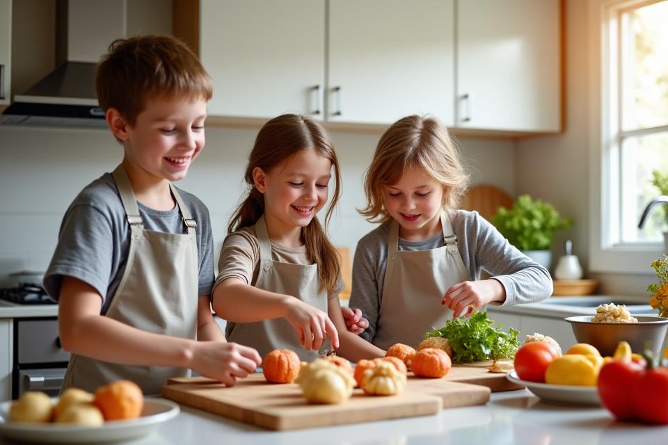 Keluarga memasak bersama anak-anak di dapur